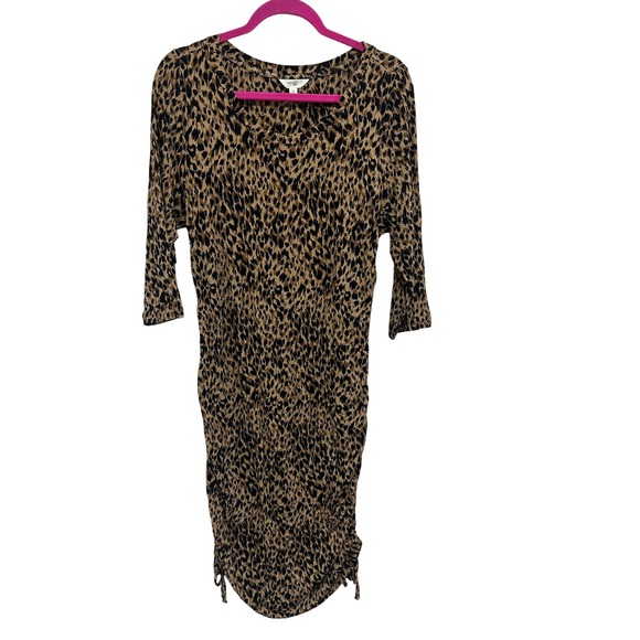 Terra & Sky Women's Leopard Print Midi Dress Plus Size 0X (14W) Knit Stretch - Picture 1 of 4